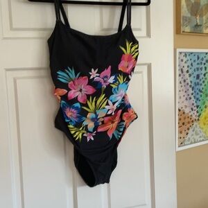 Bleu Rod Beattie Black Tropical Floral One Piece Swimsuit